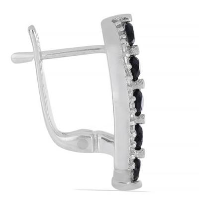 925 STERLING SILVER EARRINGS WITH BLACK SAPPHIRE & CUBIC ZIRCONIA GEMSTONES